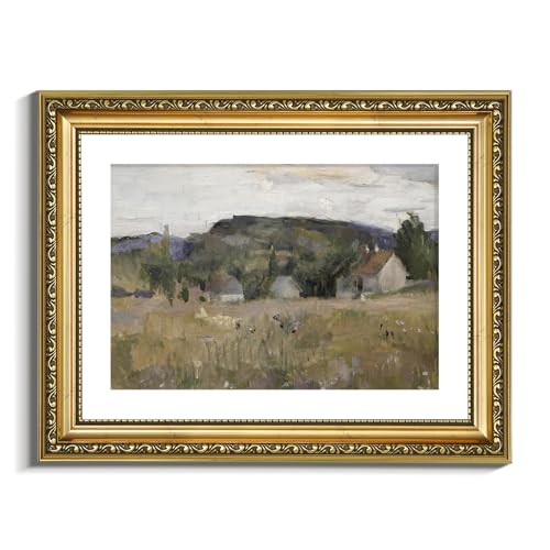 VIYYIEA Gold Framed Wall Art Canvas Print Home Decor Vintage Landscape Art Prints Wall Decor Abstract Serene Countryside Scene Wall Prints Mid Century Modern Decor for Living Room Bedroom 11x14in - color: Landscape from Bærum, size: 14"L x 11"W
