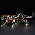 16" L Acrylic Cheetah Statue, Crystal Glass Finish Leopard Figurine, Gold Clear Jaguar Sculpture for Home Or Office Cool Decor, Large Luxury Panther Desk Animal Art African Statues