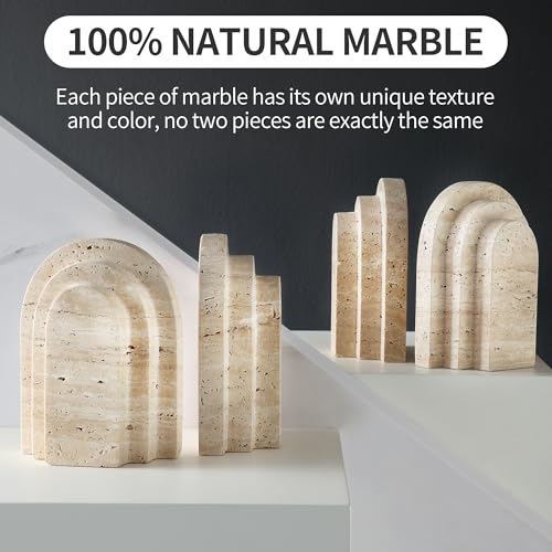 BUICCE Modern Book Ends for Shelves Nature Marble Decorative Bookends Heavy Duty Bookshelf Holder for Office Desk Decoration (Beige)
