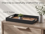 Fibogollo Wooden Serving Tray with Metal Handles,17x12in Ottoman Decorative Trays Platter for Coffee Table,Living Room,Bar,Party,Large - size: 16.9" x 11.8" x 2"