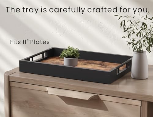 Fibogollo Wooden Serving Tray with Metal Handles,17x12in Ottoman Decorative Trays Platter for Coffee Table,Living Room,Bar,Party,Large - size: 16.9" x 11.8" x 2"