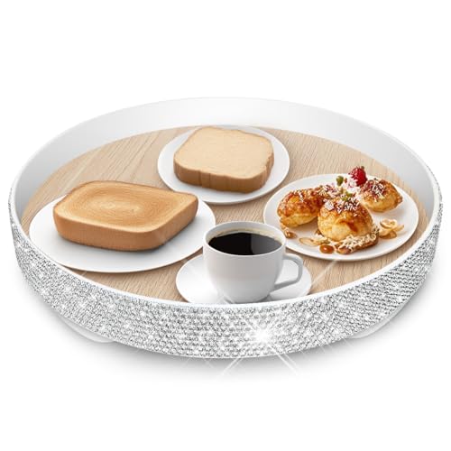 Bling Decorative Tray for Coffee Table，Glitter Round Tray Decor Coffee Table Decor Table Trays Decorative，Shiny Perfume Organizer Dresser Perfume Tray (Round - 12“) - size: 12" x 12" x 2.8"