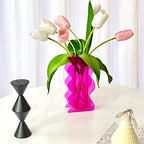 Hot Pink Acrylic Vase, 8-Inch Wave Shaped, Modern Centerpiece, Home Office Decor - color: Hot Pink