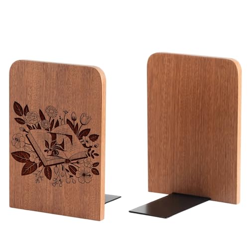 Wood Bookends, Book Ends for Shelves with Decorative Alphabet A and Z Design - Heavy Duty Iron & Ebony Wood Book Ends for Shelves Bookcase Desk - 1 Pair - F - color: F