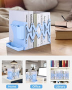 Honagu Adjustable Bookends, Metal Book Ends for Shelves Heavy Book, Bookend for Home, Office, Books, Papers, Book Stopper with Removable Hook, Pen Holder, Gifts for Students, Teachers（Light Blue） - color: Light Blue