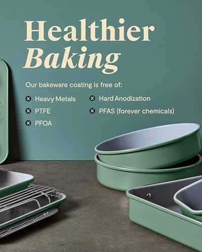 Caraway Non-Stick Ceramic Baking Sheet Duo - Naturally Slick Ceramic Coating - Non-Toxic, PTFE & PFOA Free - 18 x 13" Large & 15 x 10" Medium - Sage - color: Sage, size: Baking Sheet Duo
