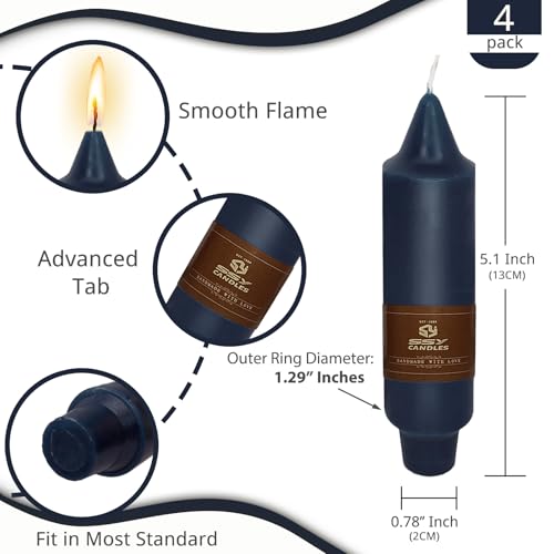 NJAO HOO Navy Short Taper Candle 5 Inch Candlesticks Unscented Dripless Tapered Candle Set for Home Decor Wedding Party Dinner Candles, 4 Pack - color: Navy, size: 5 In