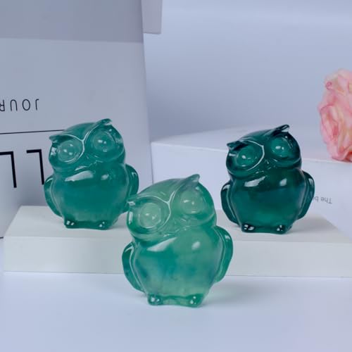 2 Inch Owl Figurine Handcrafted,Fluorite Healing Crystal Animal Sculpture,Home Decor Unique Gift for Collectors,Crystal Artwork Nature Lovers Birthday Anniversary Present Spiritual Gift - color: Fluorite Owl