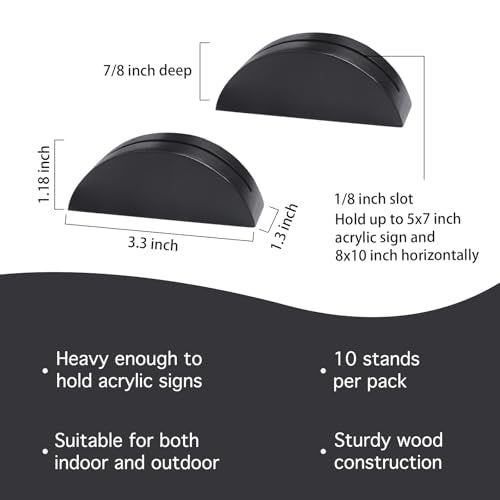UNIQOOO 10 Pack 3.3" Arch Black Wood Stand with 1/8" Slot, for Wedding Acrylic Table Number Sign, Wedding Display Stand, Card Holder, Great for Bar Menu, Retail Sign, Party and Events - color: Acrh Black Wood