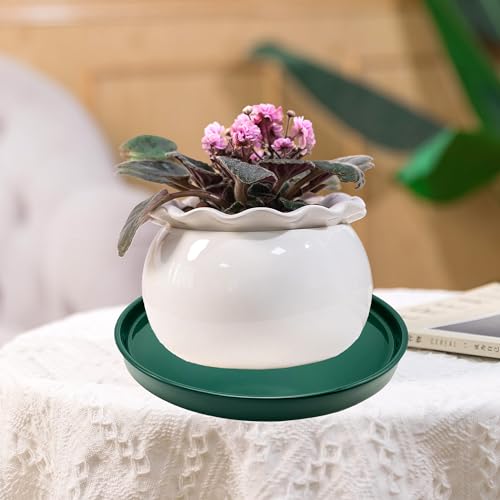 2 Pack Ceramic Plant Saucer Pot Tray 6 Inch, Planter Saucers 4 5 6 7 8 9 10 11 12 13 Inch for Indoors Outdoor, Durable Sturdy Flower Drainage drip Water Tray for Glazed Pots Base (6.4 Inch-Green) - color: Green, size: 6.4in 2pack
