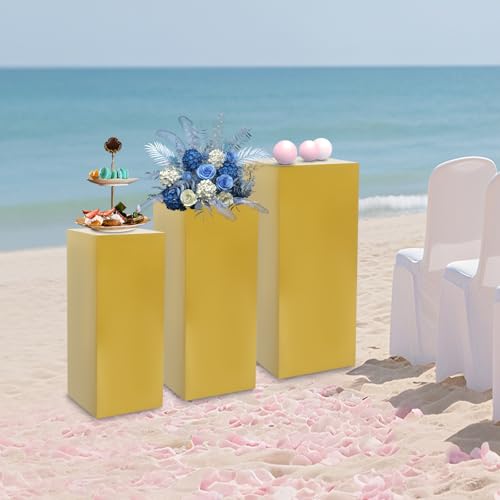 3/6 PCS Square Tall Pedestal Stand Metal Square Pedestal Stand Tall Pedestals Cake Stands for Party Wedding Birthday (Gold, 3Pcs) - color: Gold, size: 3Pcs