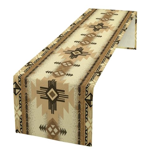 Aztec Table Runner Southwestern Ethnic Style Geometric Navajo Tribe Abstract Pattern Vintage Rustic Table Dinner Table Runner 13x60 Inch - color: Aztec-4, size: W13x60L