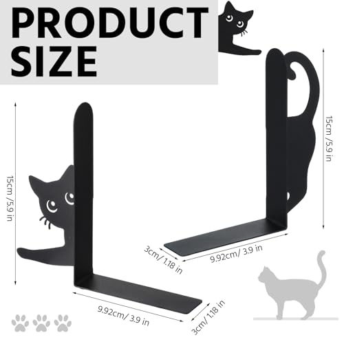 Geelin Stretching Black Cat Metal Bookends Set of 2 Styles Book Ends for Shelves Decorative Bookshelf Home Office Desk Bookshelf Decor Gift for Cat Lovers and Reading Enthusiasts - style: Stretching Cat