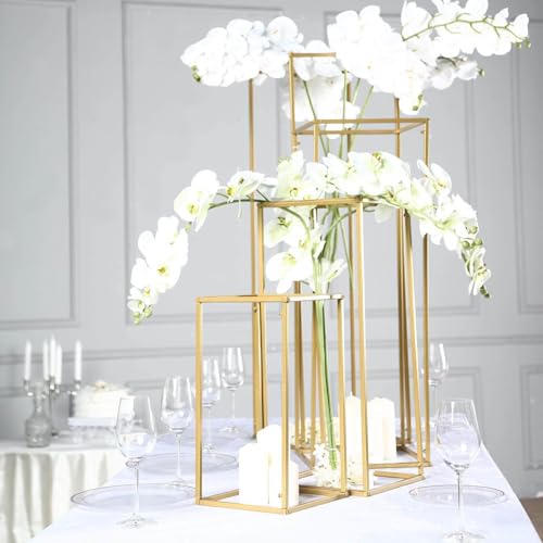 Efavormart Set of 4 Matte Gold Wedding Flower Stand Metal Vase Column Stand Geometric Centerpiece Vase - 16"| 24"| 32"| 40" - color: Gold, size: 4 Pack 16‘’24‘’32‘’40‘’