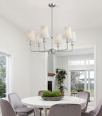 Modern 6 Light Chrome Chandelier with White Fabric Shades Elegant Ceiling Light,Farmhouse & Industrial Pendant Chandelier for Dining Room Living Room Bedroom,E12 Base - color: Chrome