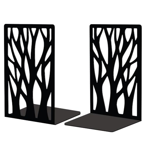 Peacoblue Metal Bookends for Shelves, Modern Decorative Heavy Duty Study Book Support Stoppers for Office, Desk, Shelf, Room 5.3"x4.3"x7.9" Cast Iron Simple Tall Bookends, 1 Pair (Dead Tree) - style: Dead Tree