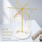 Poyilooo Necklace Holder Jewelry Stand, Rotating Necklace Holder Organizer with 48 Hooks for Necklace Earring Keychains Bracelet Display Stand, Metal Necklace Tree Stand -Women Gifts (Gold) - color: Gold