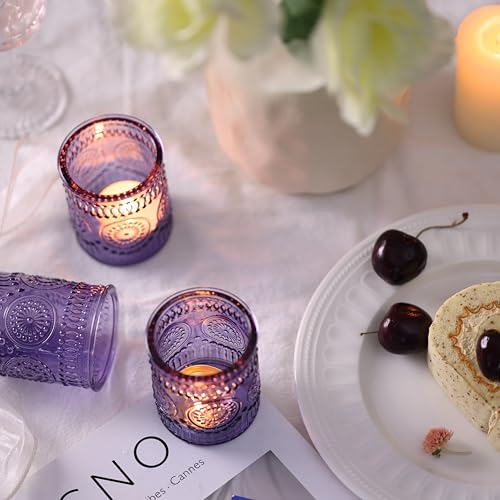 30pcs Assorted Purple Votive Candle Holders for Wedding Decorations, Boho Glass TeaLight Candle Holder, Wedding Table Centerpieces, Bridal Shower Decorations, Retro Purple Party Decor, Party Favors - color: Purple