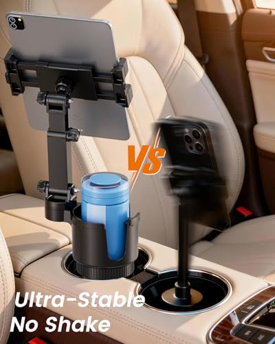 OHLPRO Cup Holder Tablet Mount for Car, Anti-Shake iPad Stand with Drink Holder Fits 5-17" iPad, Tab S10, iPhone, Heavy Duty Truck Vehicle Auto Accessories, Dual Handle Slots Large Mugs - size: for 5-17'' tablet