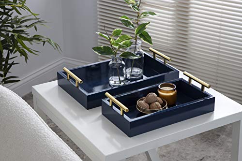 Kate and Laurel Lipton Modern Tray Set, Set of 2, Navy Blue and Gold, Glam Decorative Trays for Storage and Display - color: Navy Blue/Gold