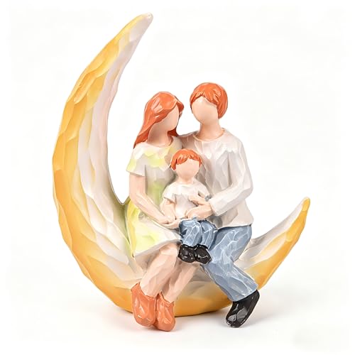 Creative Moon Family Statues - Mothers Day Decor Gifts Figurine for Mom Hand-Painted Orange Hair Sculpted Heartfelt Love Home Decor for Home Bedroom Living Room