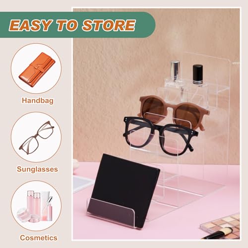 Kathfly 2 Pack 7-Tier Acrylic Wallet Display Stand Clear Purse & Handbag Organizer Riser Shelf for Perfume, Sunglasses, Cosmetics, Jewelry Vendor Display for Craft Fairs, Retail - size: 7-tier