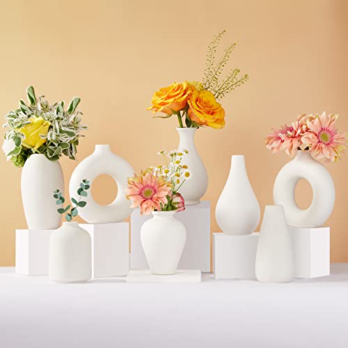 Ceramic Bud Vase Set of 8, Small Vase for Flowers, White Mini Bud Vase in Bulk for Centerpieces, Rustic White Ceramic Vase Set for Flowers, Room Décor, Wedding Party - color: White-8pcs