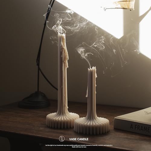 LAWA Set of 2 Vase Candle - Beautiful Handmade Pillar Unscented Soy Wax Elegant Aesthetic Candle Housewarming Gift Home Room Shelf Decor Idea White - color: White