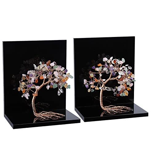mookaitedecor Natural Colorful Crystal Money Tree Stones Bookends, Decorative Acrylic Stone Tree Book Ends for Shelves Desktop Organizer Home Office,3-4inch (1 Pair) - color: Colorful, size: 3-4 Inch