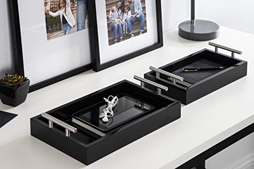 Kate and Laurel Lipton Modern Tray Set, Set of 2, Black and Silver, Glam Decorative Trays for Storage and Display - color: Black/Silver