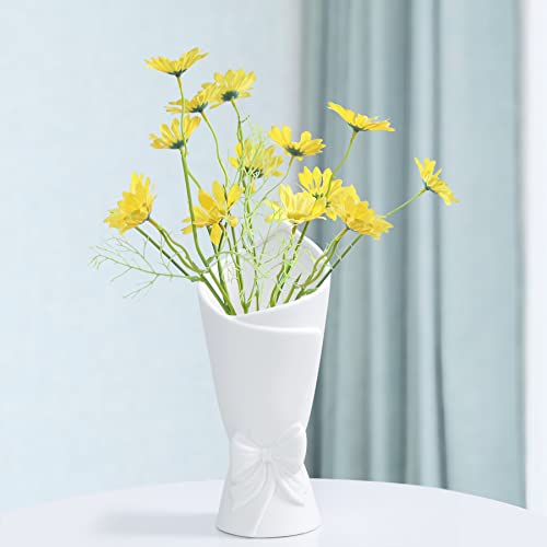 Matte White Bowknot Ceramic Vase, Modern Flower Vases for Home Decor, Pampas, Living Room, Mantel, Table Decoration (Model B)