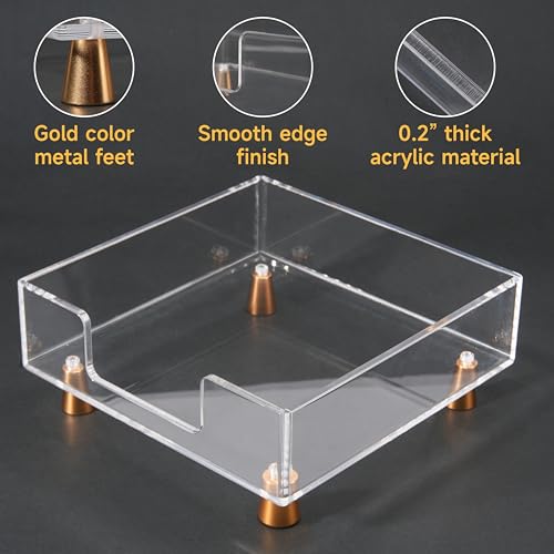 Acrylic Napkin Holder with Feet, LUVCOSY Acrylic Cocktail Napkin Holder, Clear Napkin Tray, Unique Gold Feet Design, Napkin Dispenser for Table, Bar, Kitchen, Dining Room, 7x7 Inches - Square - color: Gold, size: Square