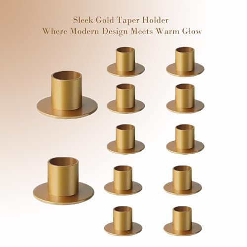 12 Pcs Brass Gold Taper Candle Holders Elegant Candlestick Set for Table Centerpieces, Festive Mantel Displays & Sophisticated Home Decor