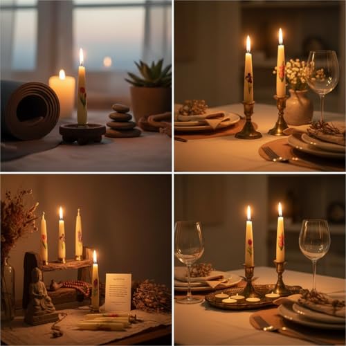 Floral Meditation Candles - 2 Hour Burn Beeswax Taper Candles with Candle Wax Dots & Brass Holder Decorative Prayer Candles for Yoga Mindfulness & Spiritual Ritual Gift,8pcs - color: MCBEE8PC