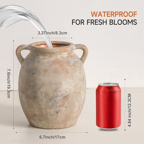 Dobbyby Ceramic Flower Vase 7.6 inch Farmhouse Rustic Vase Decorative Pottery Terracotta Vases for Home Decor Table Mantle Fireplace Living Room Bathroom Wedding Centerpiece (Whitewashed) - color: M-terracotta
