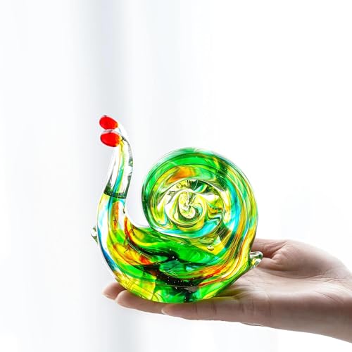 QFkris 4.4inch Blown Glass Snail Figurine Collectibles Handcrafted Glass Animal Paperweight Home Art Statue Decoration for Women