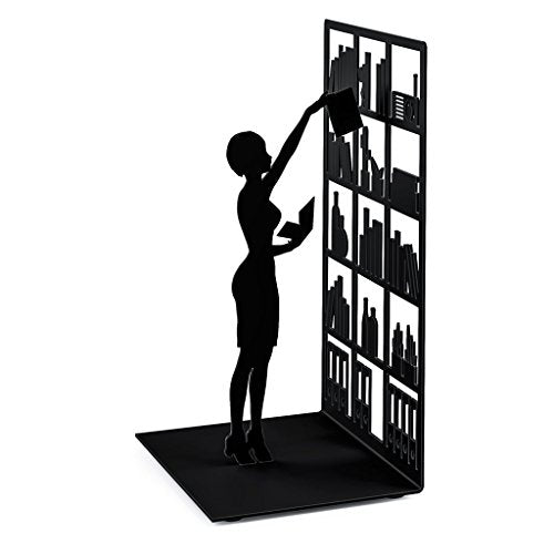 Balvi The Library Metal Bookend – Decorative and Functional Book Holder for Home and Office – Sturdy Black Design with Anti-Slip Bumpers – Ideal Gift for Book Lovers – Sujetalibros