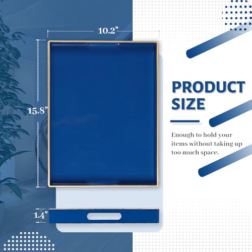 MAONAME Navy Blue Serving Tray with Handles, Modern Decorative Trays for Coffee Table, Plastic Rectangular Trays for Ottoman, Bathroom, Decor, 15.8” x 10.2” x 1.4" - color: Navy Blue, size: 15.8" x 10.2" x 1.4"