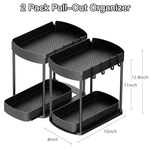 Ukeetap Multi-Purpose Pull-Out Storage Organizers, Under Sink/Cabinet Organizers and Storage for Bathroom & Kitchen, Black, 12.8 Inches, 2 Packs - color: Black, size: 12.8 Inch