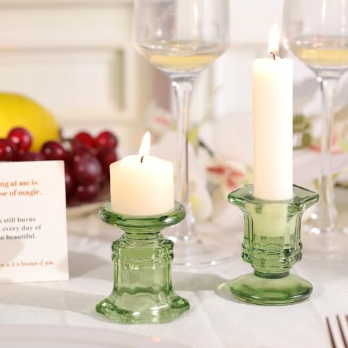 Green Candlestick Holders Bulk, 12 Pcs Glass Candle Holders Set,Crystal Taper Candle Holder for Wedding, Table Centerpiece, Home Decoration - color: Green