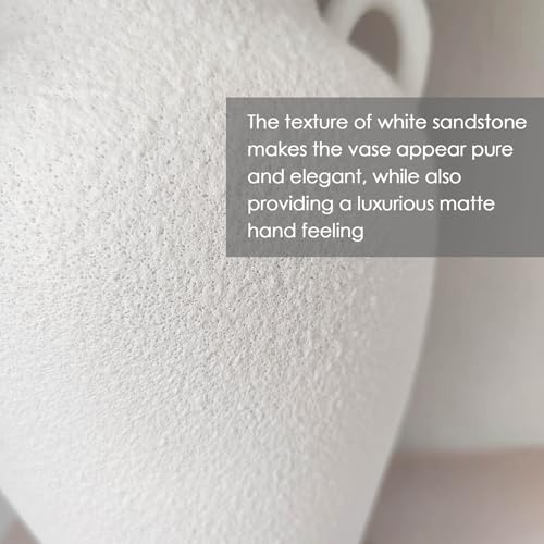 White Ceramic Pottery Barn Vase with Handles - 10" Large Decorative Terracotta Vase for Pampas Grass, Rustic Farmhouse Boho Vases for Home Decor, Living Room, Mantel, Table, Shelf - style: Sandstone White Pottery