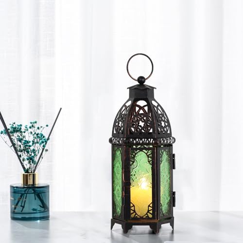 DECORKEY Christmas Decorations for Home, 11’’ Medium Size Vintage Metal Hanging&Tabletop Candle Holder Decor, Halloween Ramadan Decorations for Indoor Outdoor Porch Patio (Green) - color: Green - 11''h, size: Medium