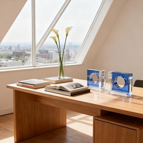 Kitcom Handmade Crystal Bookends Square, 1 Pair of Decorative Tabletop Bookends for Office, Home, Desk,Sky Blue - color: Sky Blue