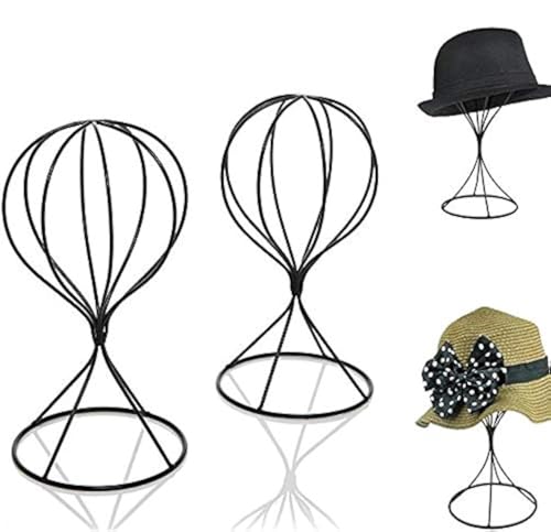 Mydio 2 Pieces Modern Metal Hat Stands Durable Stable Metal Hat Cap Rack Wigs Holder (black) - color: black