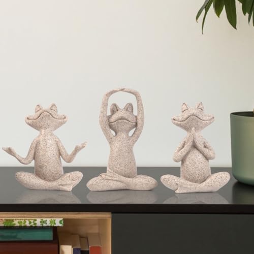 Suoedd Sandstone Frog Figurines Yoga Decor Set of 3 –Frog Yoga Statues for Modern Living Room Table Office Bookshelf Shelves Home Sculptures Decor - color: Sandstone Frog-3