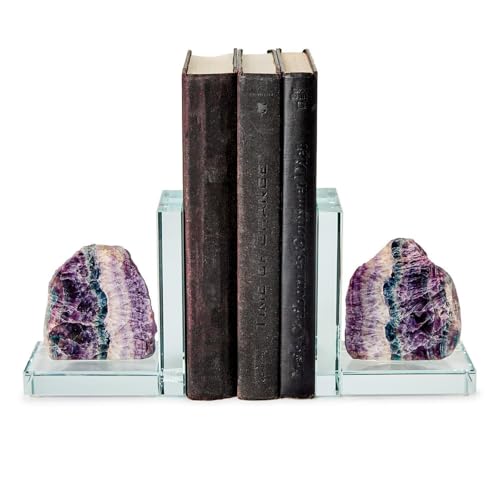 Two's Company Fluorite Quartz Crystal Bookends, 9.5-Inch, Set of 2
