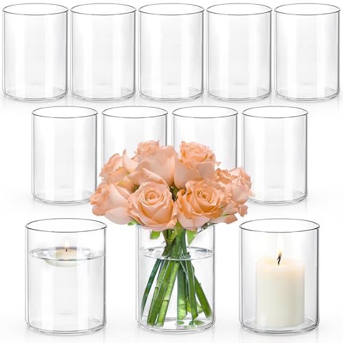 5 Inch Small Glass Cylinder Vases for Centerpieces | 12pcs Clear Flower Vase for Wedding Decorations, Floating Candle Vases in Bulk, Hurricane Candle Holders for Table, Home Décor - color: 5 Inch