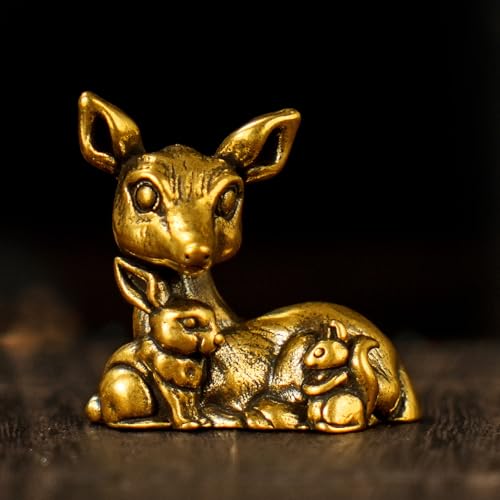 Retro Solid Brass Animal Sculpture Set - Seated Deer with Rabbit & Squirrel, Vintage Desktop Decor, Office Desk Art, Home Collectible, Gift for Nature Lovers (100% Handcrafted, Heavy Duty, 1.59 oz) - style: Deer Rabbit Squirrel