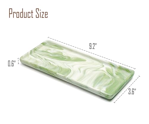 9.2" Porcelain Small Bathroom Tray, Ceramic Countertop and Vanity Tray for Cosmetics, Perfume, Jewelry, Candle - Kitchen Soap Tray for Kitchen Counter (Green) - color: Green, size: 9.2" x 3.6" x 0.6"