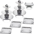 Zopeal 7 Pcs Dessert Table Display Set 3-Tier Cupcake Stand 1-Tier Cup Cake Display Tower Platters and Serving Trays Cardboard Cake Cookie Holders for Wedding Birthday Party Baby Shower(Silver) - color: Silver